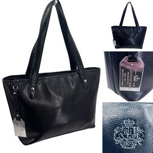 Lauren Ralph Lauren Newton Shopper Black Snakeskin Embossed